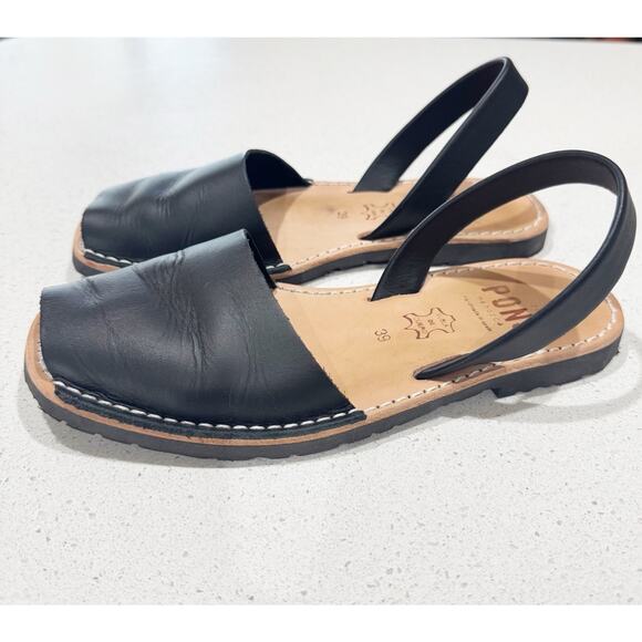 Pons Avarcas Classic Style black leather sandals Size 39/8.5 - Picture 1 of 7